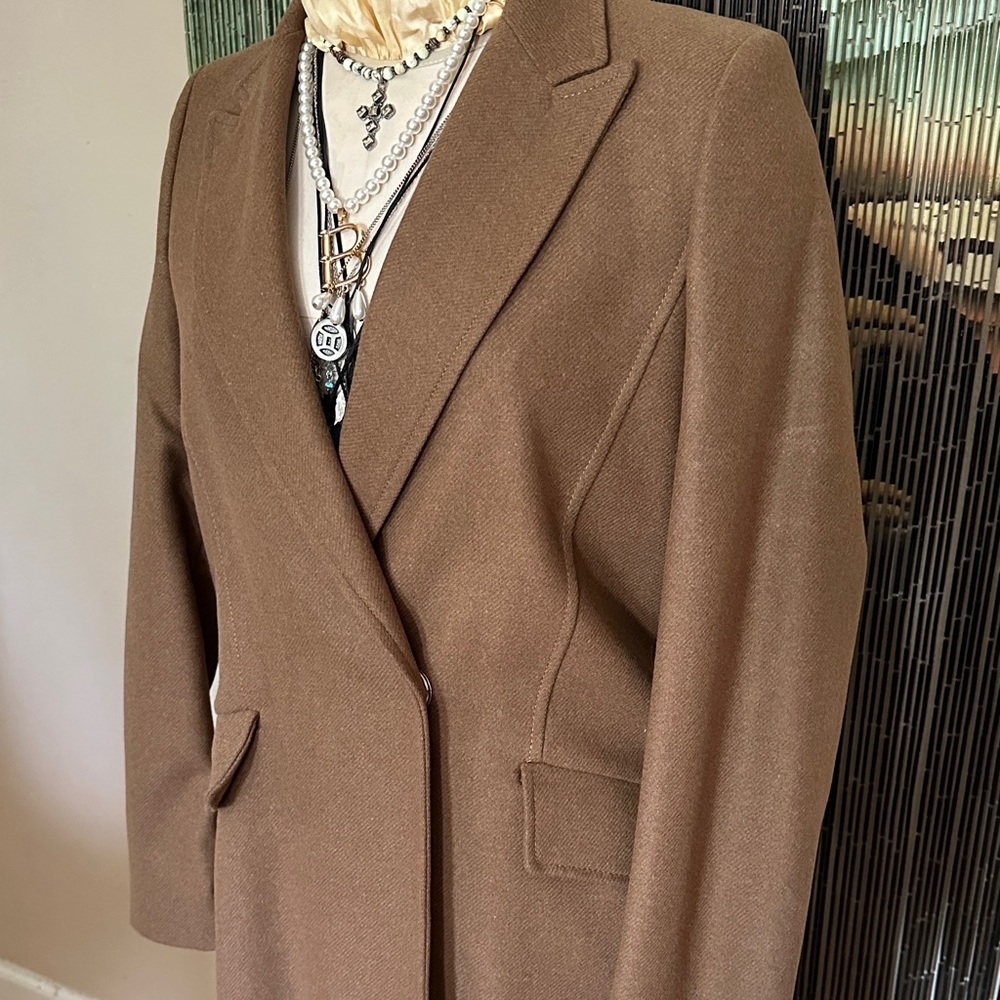 Mango NEW WITH TAGS Long Classic Brown Wool Coat Women’s - Picture 2 of 8